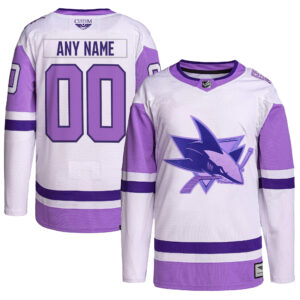 San Jose Sharks CJP Apparel Hockey Fights Cancer Primegreen Pro Custom Jersey - White purple