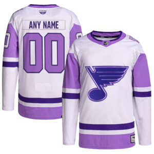 St. Louis Blues CJP Apparel Hockey Fights Cancer Primegreen Pro Custom Jersey - White purple