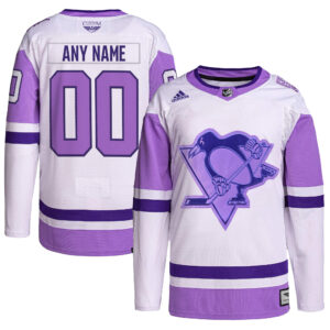 Pittsburgh Penguins CJP Apparel Hockey Fights Cancer Primegreen Pro Custom Jersey - WhitePurple