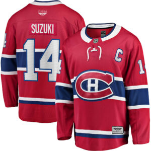 Nick Suzuki Montreal Canadiens CJP Apparel Pro Home Captain Patch Breakaway Player Jersey - Red