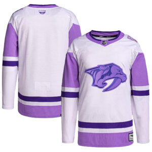 Nashville Predators CJP Apparel Hockey Fights Cancer Primegreen Pro Blank Practice Jersey - WhitePurple