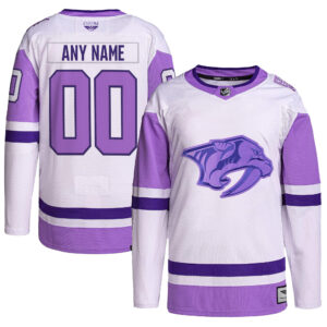 Nashville Predators CJP Apparel Hockey Fights Cancer Primegreen Pro Custom Jersey - WhitePurple