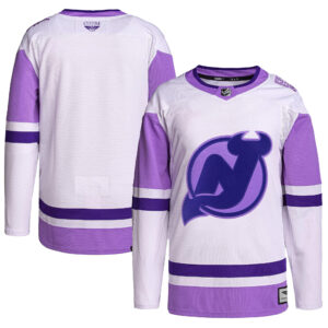 New Jersey Devils CJP Apparel Hockey Fights Cancer Primegreen Pro Blank Practice Jersey - WhitePurple