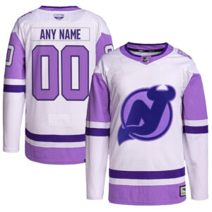 New Jersey Devils CJP Apparel Hockey Fights Cancer Primegreen Pro Custom Jersey - WhitePurple