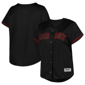 Boston Red Sox Women's Plus Size Pop Fashion Button-Up Jersey - Black