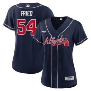 Max Fried Atlanta Braves CJP Apparel Women's Alternate  Player Jersey - Navy