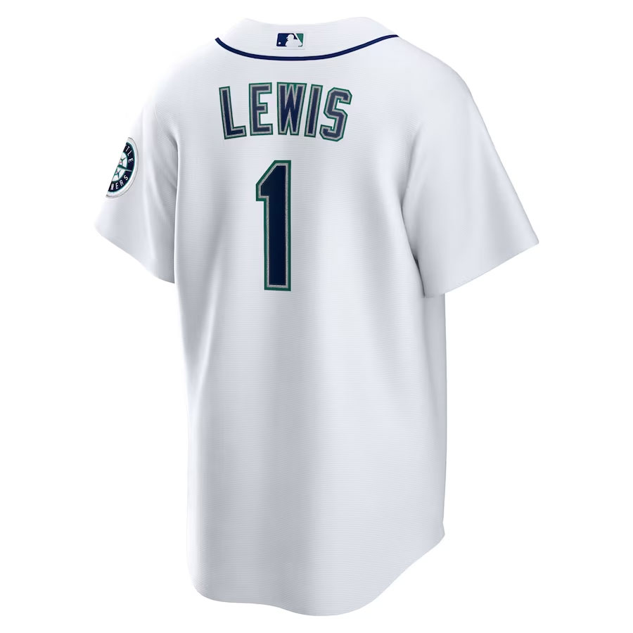 Kyle-Lewis-Seattle-Mariners-CJP-Apparel-New-Player-Name-Jersey---White-Back-Viwe
