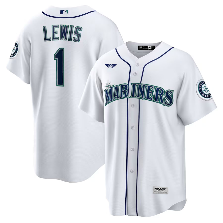 Kyle-Lewis-Seattle-Mariners-CJP-Apparel-New-Player-Name-Jersey---White