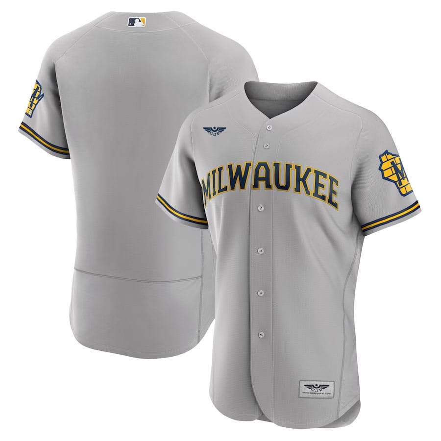 Milwaukee-Brewers-CJP-Apparel-Road-Pro-Team-Logo-Jersey---Gray