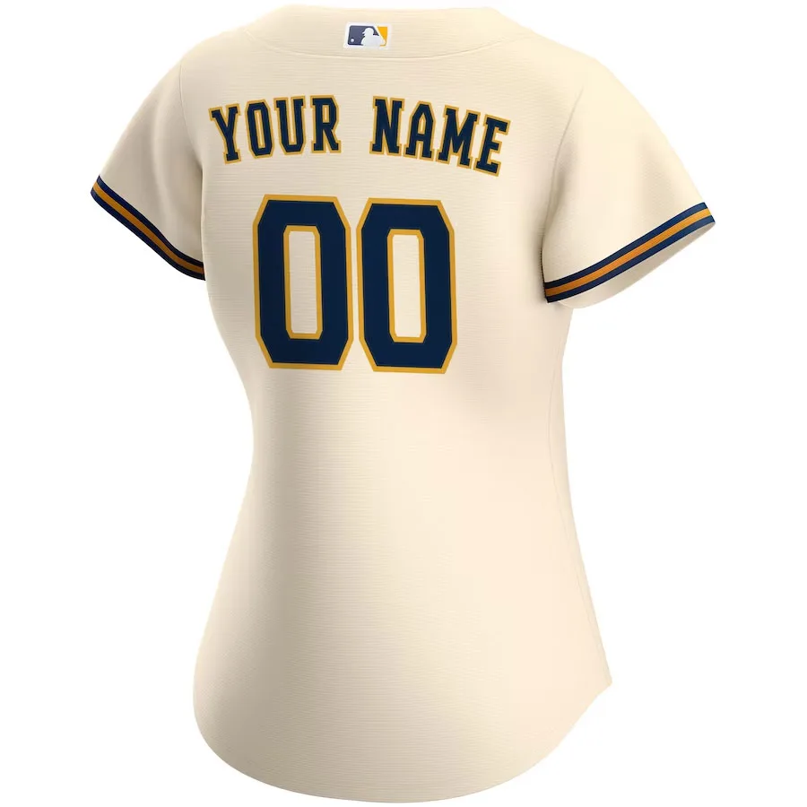 Milwaukee-Brewers-CJP-Apparel-Women's-Home-New-Custom-Jersey---Cream-Back-Viwe