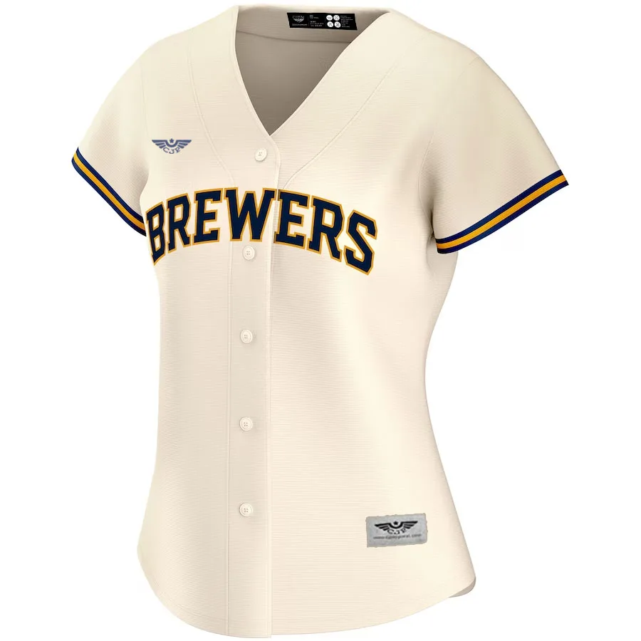 Milwaukee-Brewers-CJP-Apparel-Women's-Home-New-Custom-Jersey---Cream-Furent-Viwe