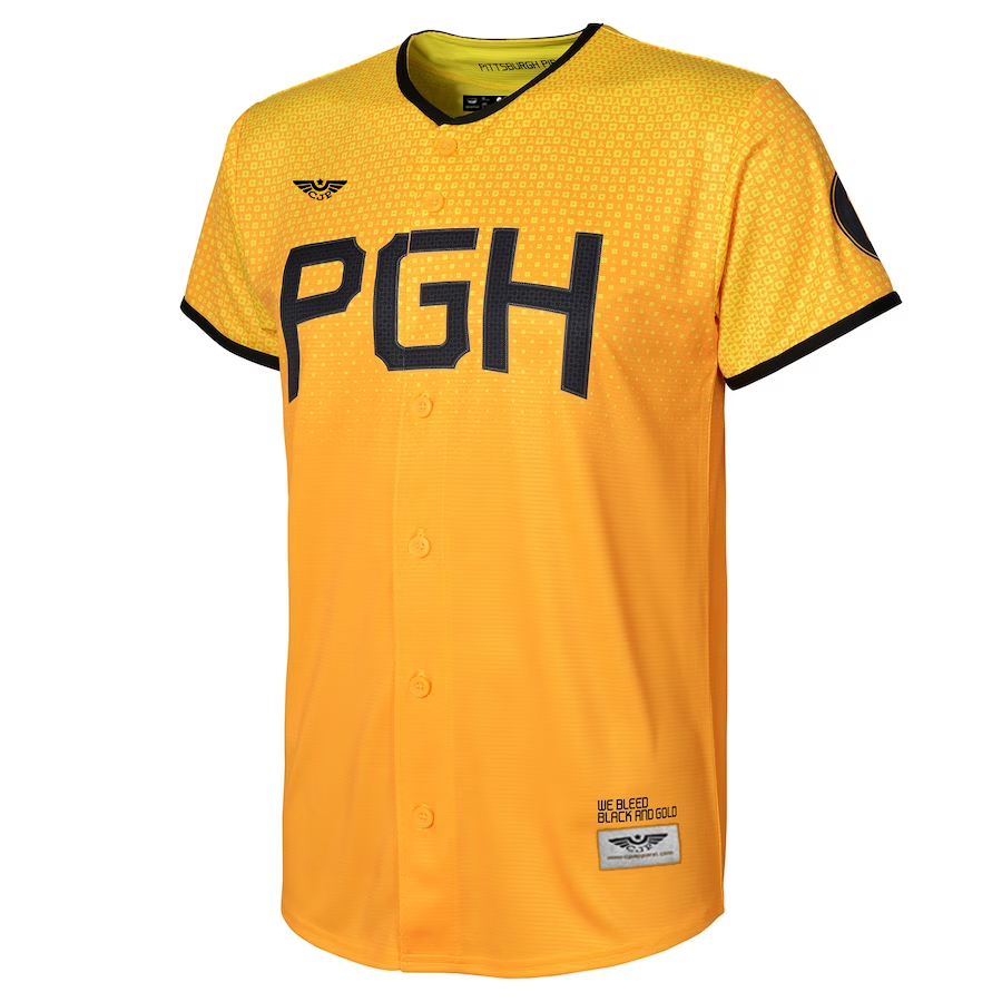 Pittsburgh-Pirates-CJP-Apparel-2023-City-Connect-New-Jersey---Gold-Furent-Viwe