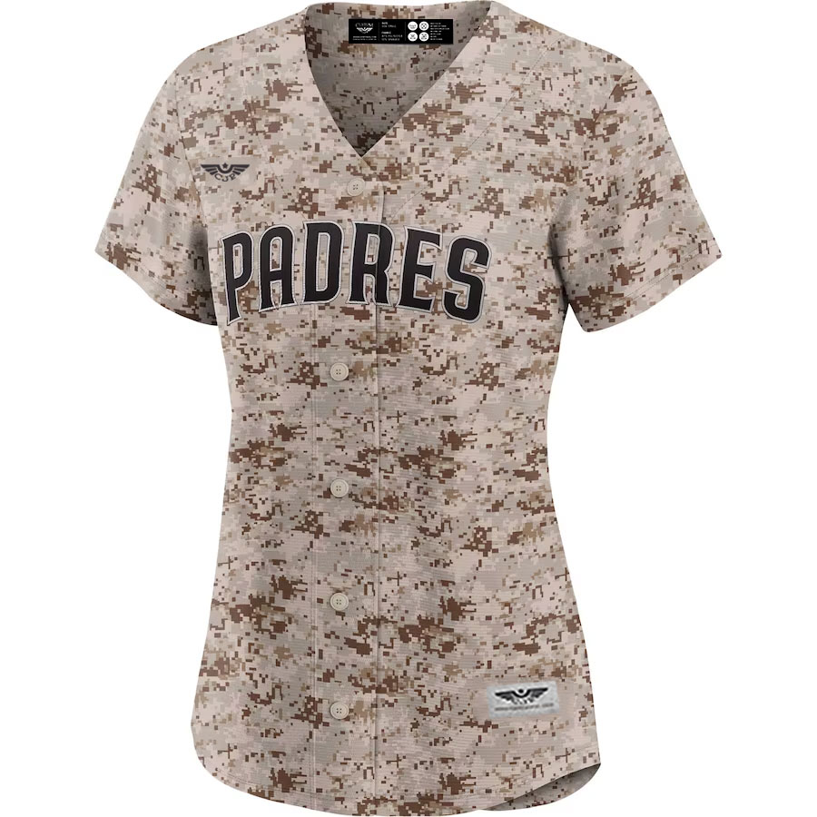 San-Diego-Padres-CJP-Apparel-Women's-USMC-Alternate-New-Team-Jersey---Camo-Furent-Viwe