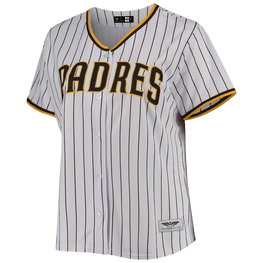 San-Diego-Padres-Women's-Plus-Size-Road-New-Team-Jersey---WhiteBrown-Furent-Viwe