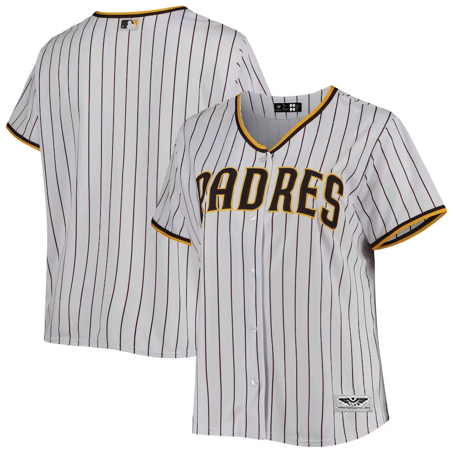 San-Diego-Padres-Women's-Plus-Size-Road-New-Team-Jersey---WhiteBrown