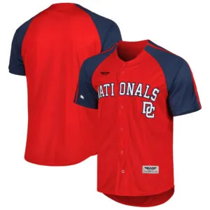 Washington Nationals Stitches Button-Down Raglan Fashion Jersey - Red