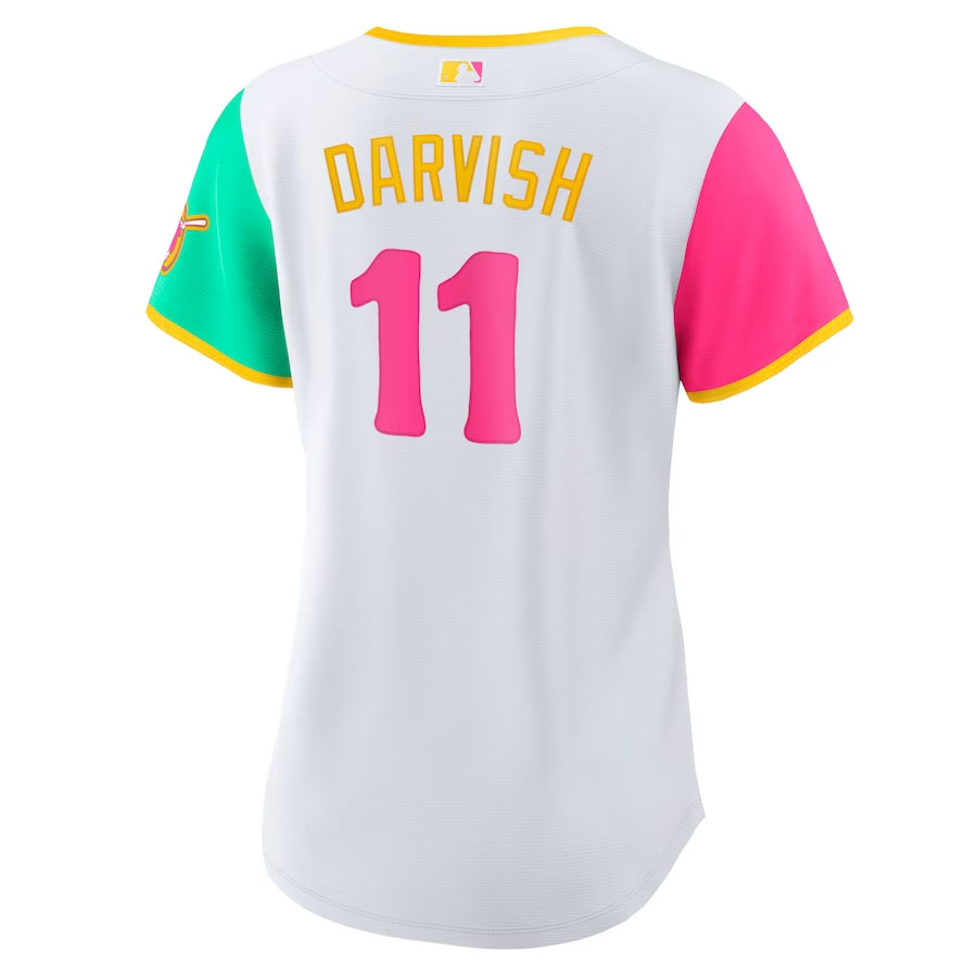 Yu-Darvish-San-Diego-Padres-CJP-Apparel-Women's-2022-City-Connect-New-Player-Jersey---White-Back-Viwe