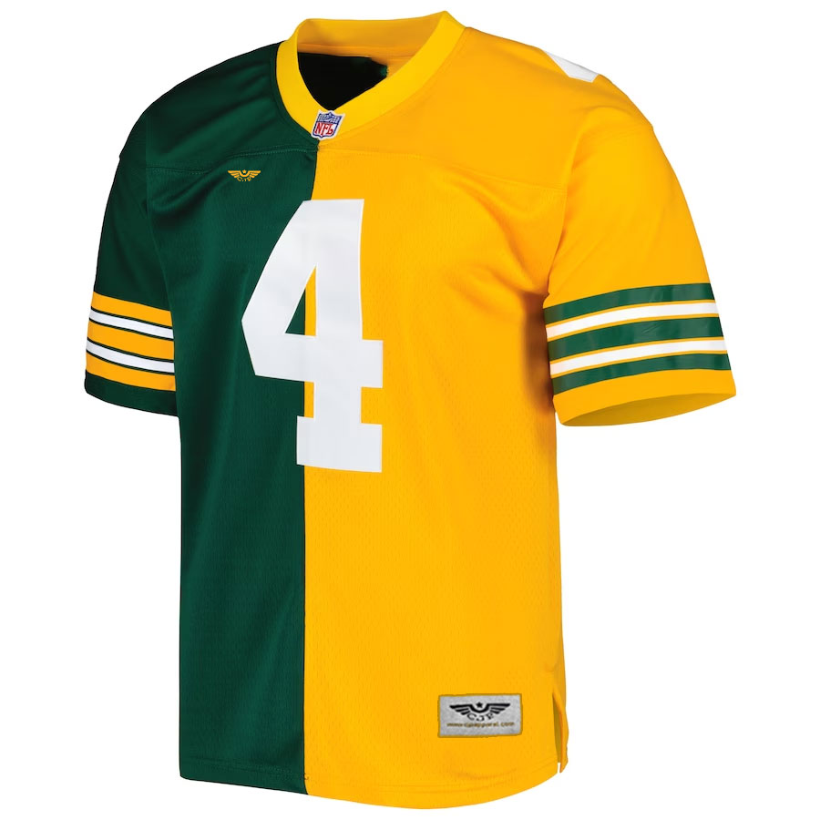 Brett-Favre-Green-Bay-Packers-Mitchell-&-Ness-1996-Split-Legacy-New-Jersey---GreenGold.Furent-Viwe