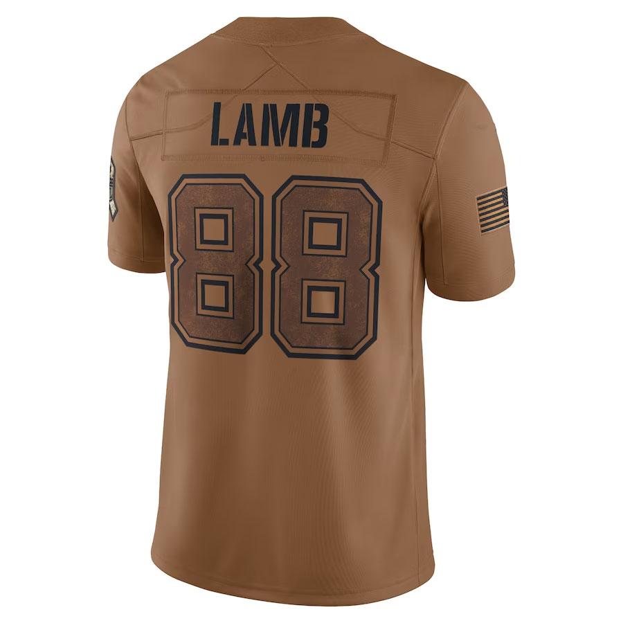 CeeDee-Lamb-Dallas-Cowboys-CJP-Apparel-2023-Salute-To-Service-Limited-Jersey---Brown.Back-Viwe