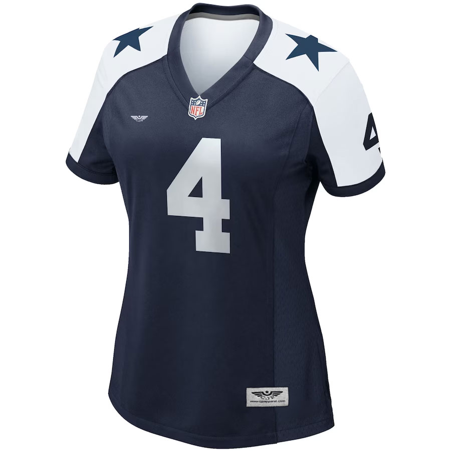 Dak-Prescott-Dallas-Cowboys-CJP-Apparel-Women's-Alternate-Game-Team-Jersey---Navy.Furent-Viwe