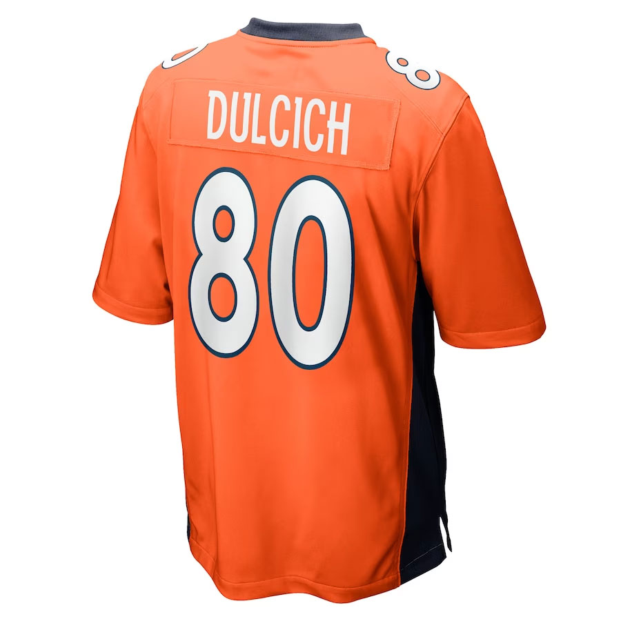 Greg-Dulcich-Denver-Broncos-CJP-Apparel-Game-Player-Jersey---Orange.Back-Viwe