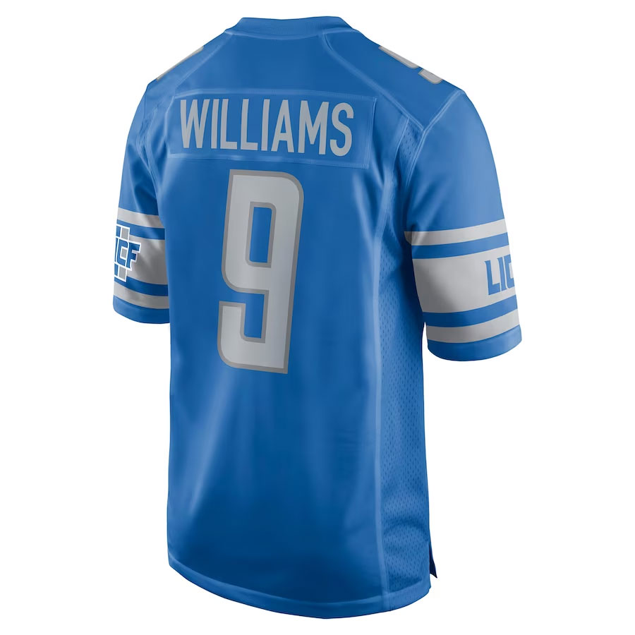 Jameson-Williams-Detroit-Lions-CJP-Apparel-Player-Game-Jersey---Blue.Back-Viwe