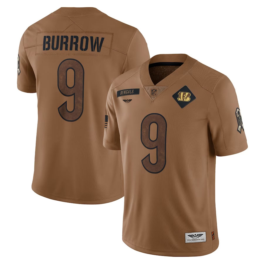 Joe-Burrow-Cincinnati-Bengals-CJP-Apparel-2023-Salute-To-Service-Limited-Jersey---Brown