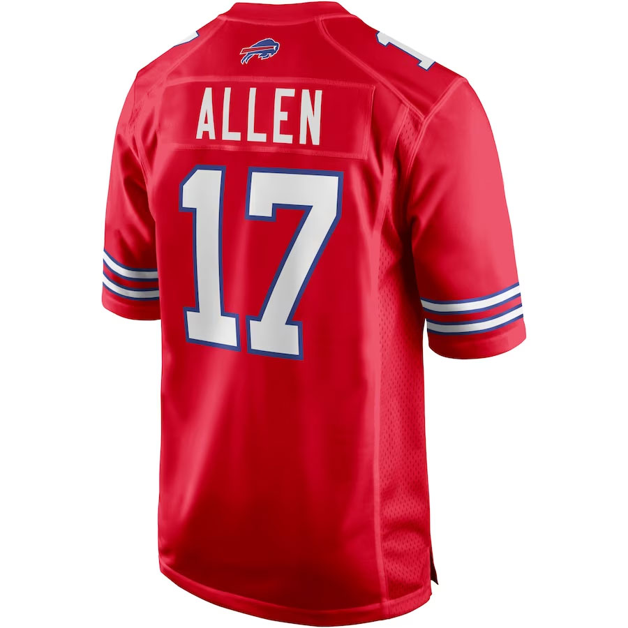 Josh-Allen-Buffalo-Bills-CJP-Apparel-Alternate-Game-Player-Jersey---Red.Back-Viwe