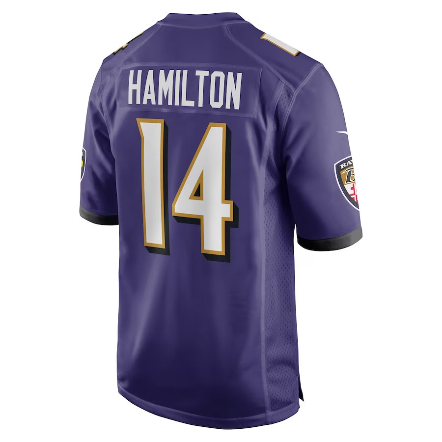 Kyle-Hamilton-Baltimore-Ravens-CJP-Apparel-Player-Game-Jersey---Purple-Back-Viwe