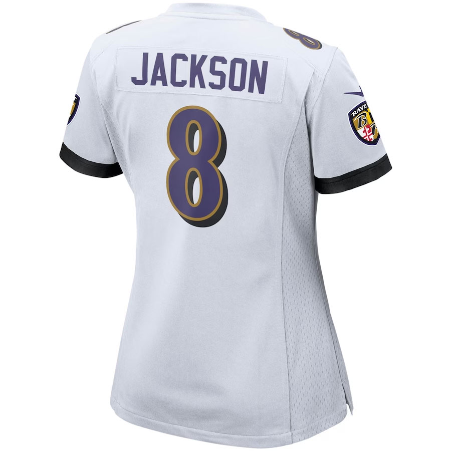 Lamar-Jackson-Baltimore-Ravens-CJP-Apparel-Women's-Game-Jersey---White-Back-Viwe