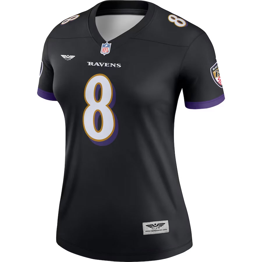 Lamar-Jackson-Baltimore-Ravens-CJP-Apparel-Women's-Legend-Team-Jersey---Black-Furent-Viwe