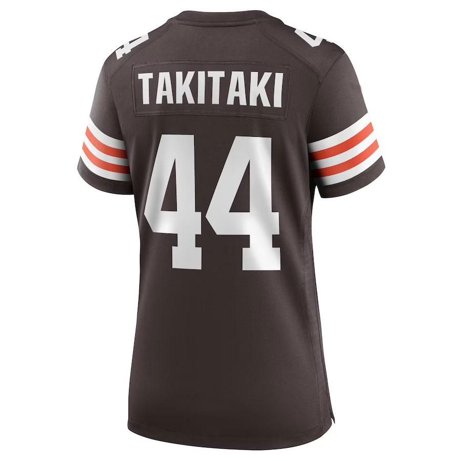 Sione-Takitaki-Cleveland-Browns-CJP-Apparel-Women's-Game-Jersey---Brown.Back-Viwe