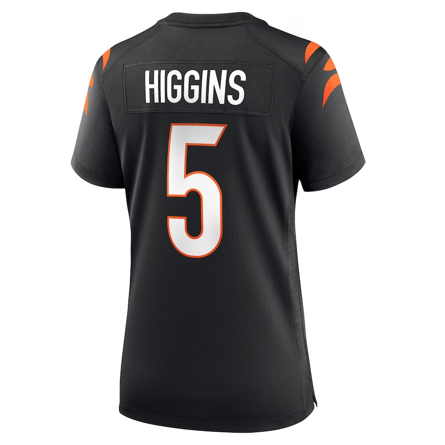 Tee-Higgins-Cincinnati-Bengals-CJP-Apparel-Women's-Game-Player-Jersey---Black.Back-Viwe
