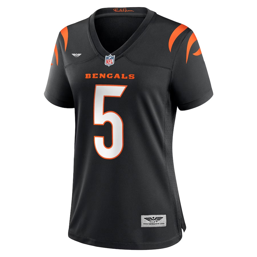 Tee-Higgins-Cincinnati-Bengals-CJP-Apparel-Women's-Game-Player-Jersey---Black.Furent-Viwe