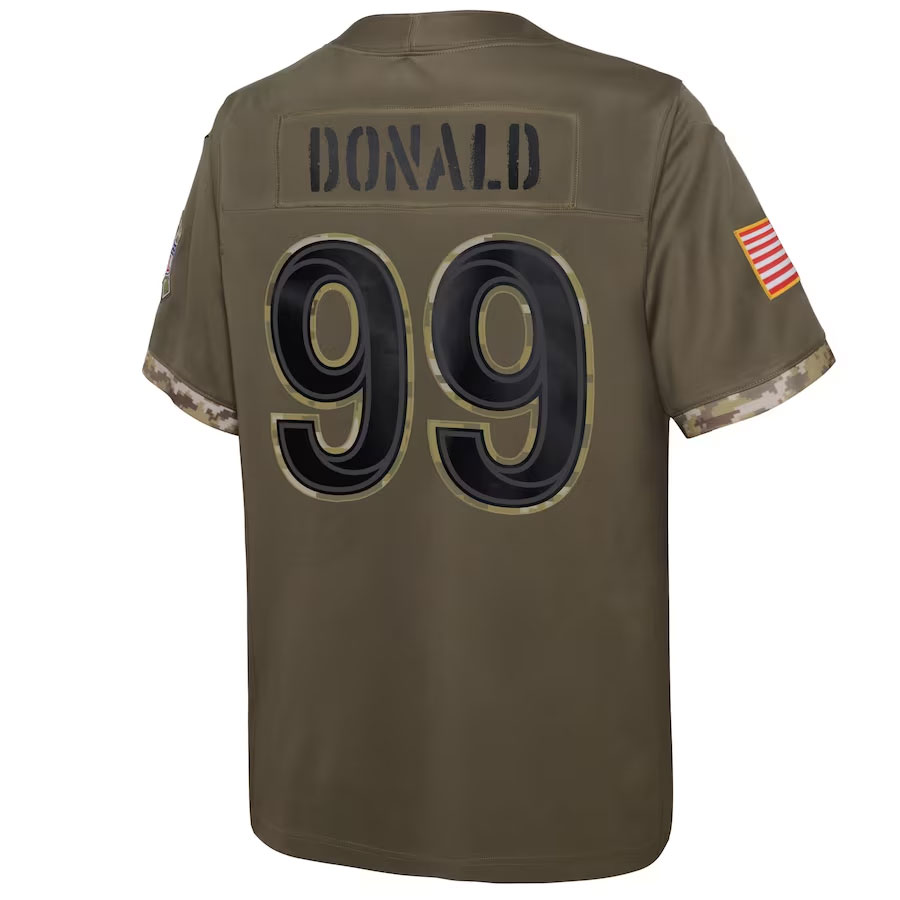 Aaron-Donald-Los-Angeles-Rams-CJP-Apparel-Youth-2022-Salute-To-Service-Player-Limited-Jersey---Olive.Back-Viwe