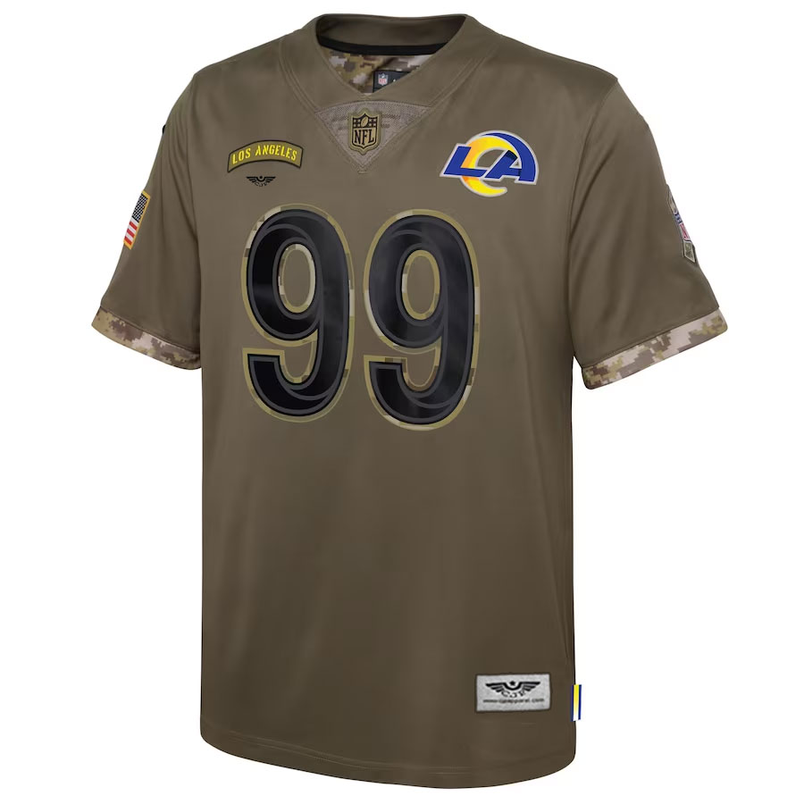 Aaron-Donald-Los-Angeles-Rams-CJP-Apparel-Youth-2022-Salute-To-Service-Player-Limited-Jersey---Olive.Furent-Viwe
