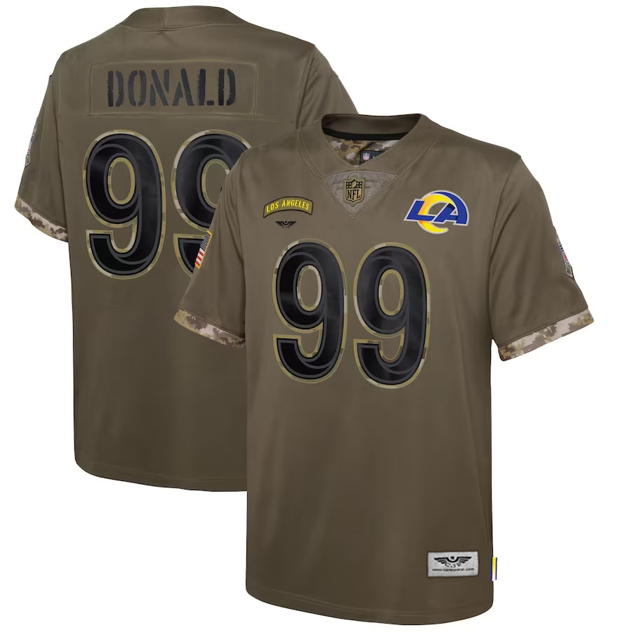 Aaron-Donald-Los-Angeles-Rams-CJP-Apparel-Youth-2022-Salute-To-Service-Player-Limited-Jersey---Olive
