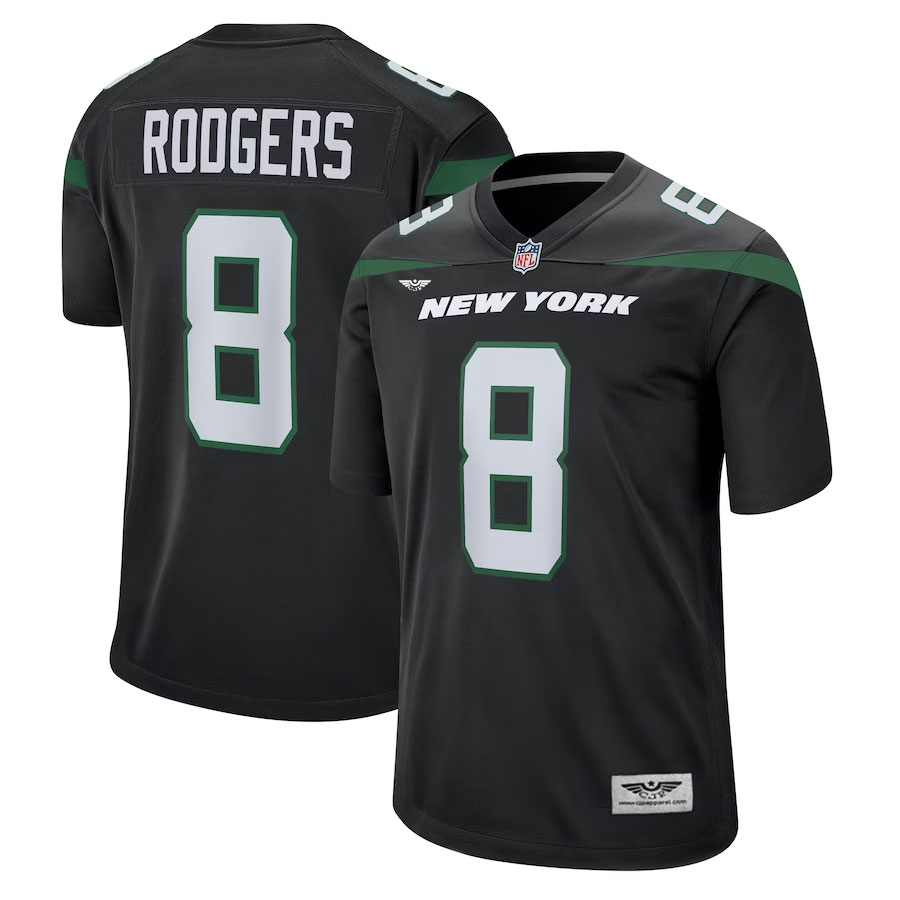Aaron-Rodgers-New-York-Jets-CJP-Apparel-Youth-Game-Jersey---Black
