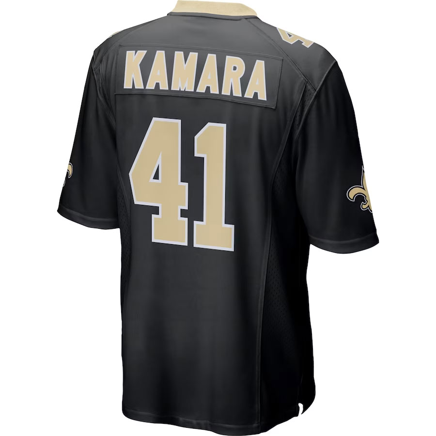 Alvin-Kamara-New-Orleans-Saints-CJP-Apparel-Game-Jersey---Black.Back-Viwe