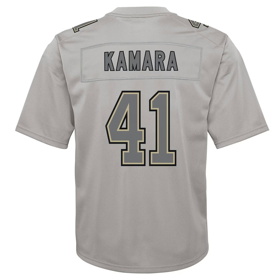 Alvin-Kamara-New-Orleans-Saints-CJP-Apparel-Youth-Atmosphere-Game-Jersey---Gray.Back-Viwe