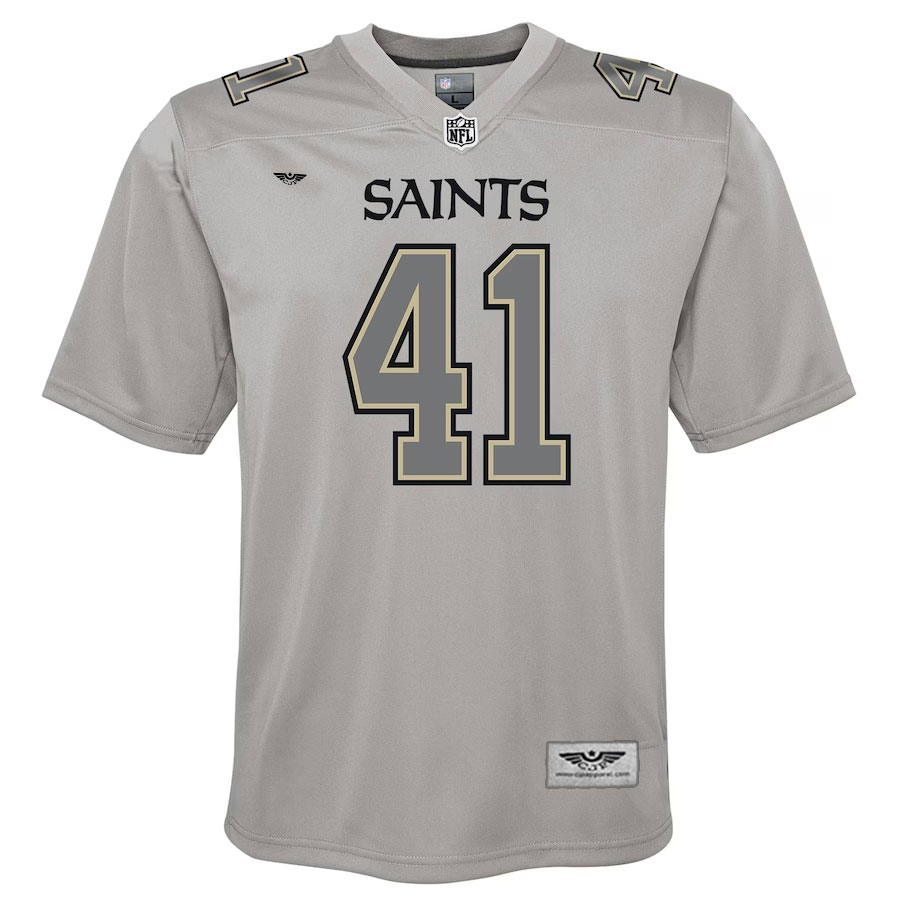 Alvin-Kamara-New-Orleans-Saints-CJP-Apparel-Youth-Atmosphere-Game-Jersey---Gray.Furent-Viwe