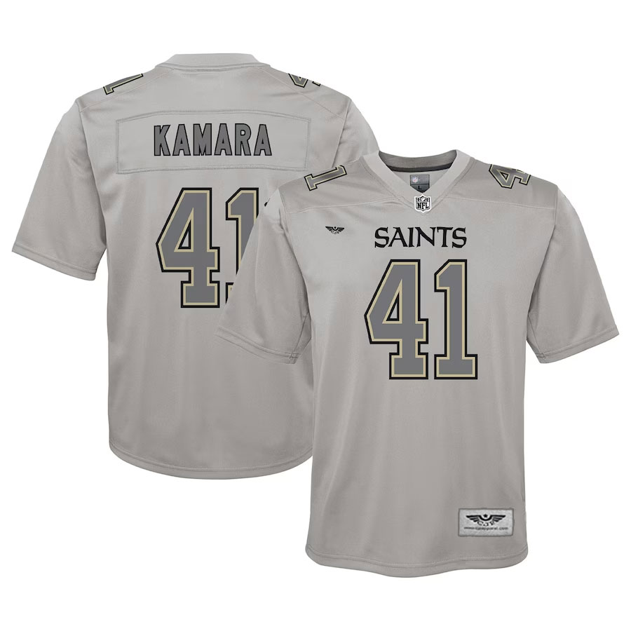 Alvin-Kamara-New-Orleans-Saints-CJP-Apparel-Youth-Atmosphere-Game-Jersey---Gray