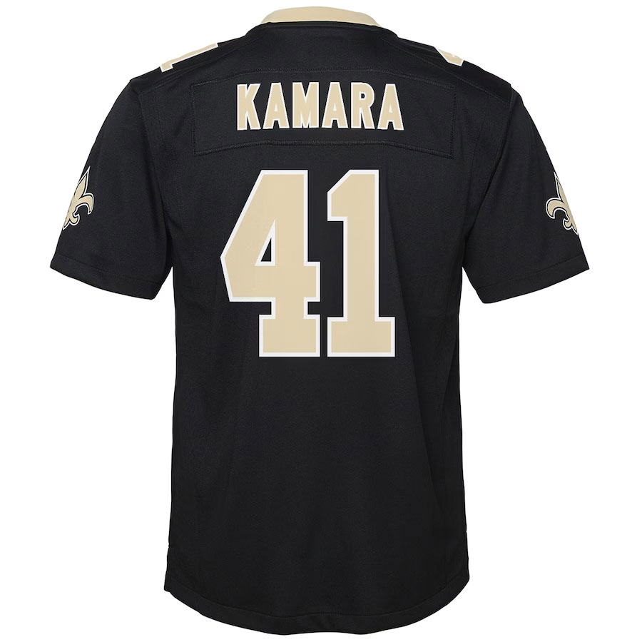 Alvin-Kamara-New-Orleans-Saints-CJP-Apparel-Youth-Game-Jersey---Black.Back-Viwe