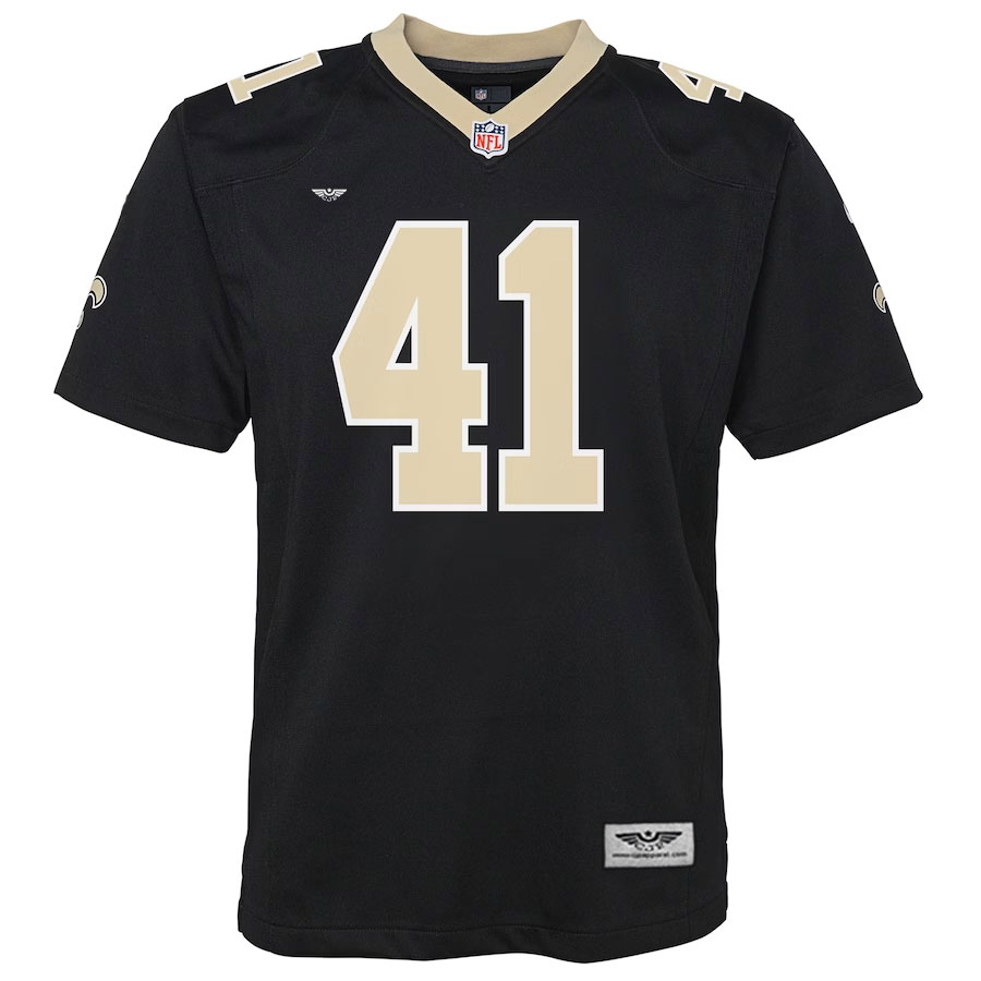 Alvin-Kamara-New-Orleans-Saints-CJP-Apparel-Youth-Game-Jersey---Black.Furent-Viwe