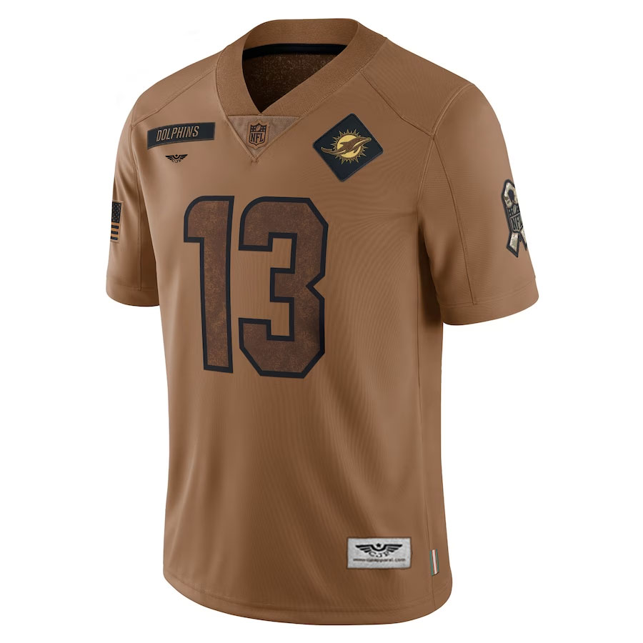 Dan-Marino-Miami-Dolphins-CJP-Apparel-2023-Salute-To-Service-Retired-Player-Limited-Jersey---Brown.Furent-Viwe