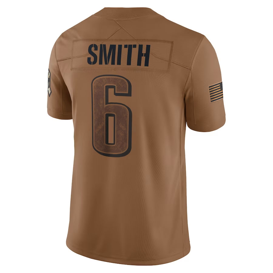 DeVonta-Smith-Philadelphia-Eagles-CJP-Apparel-2023-Salute-To-Service-Limited-Jersey---Brown.Bck-Viwe