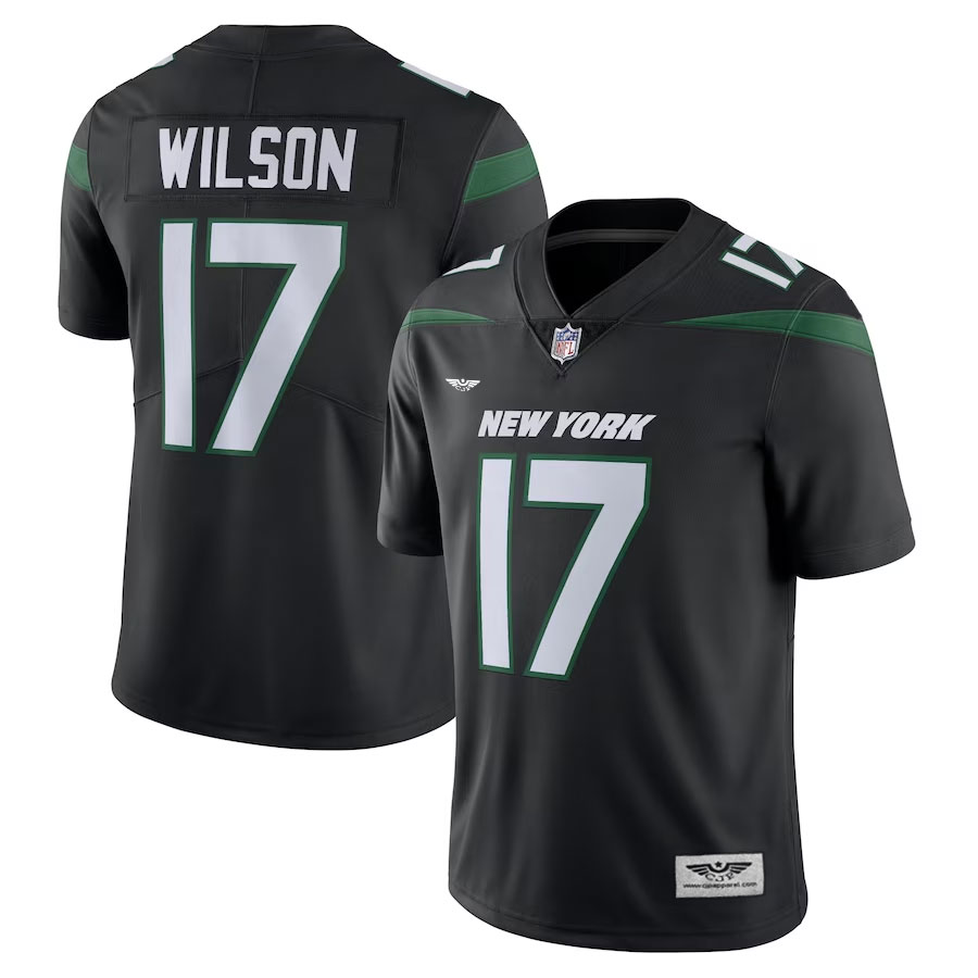 Garrett-Wilson-New-York-Jets-CJP-Apparel-Alternate-Vapor-Untouchable-Limited-Jersey---Stealth-Black