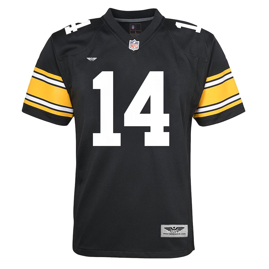 George-Pickens-Pittsburgh-Steelers-CJP-Apparel-Youth-Game-Jersey---Black.Furent-Viwe