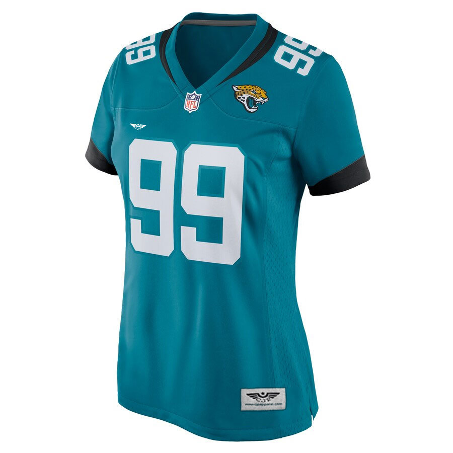 Jeremiah-Ledbetter-Jacksonville-Jaguars-CJP-Apparel-Women's-Home-Game-Player-Jersey---Teal.Furent-Viwe