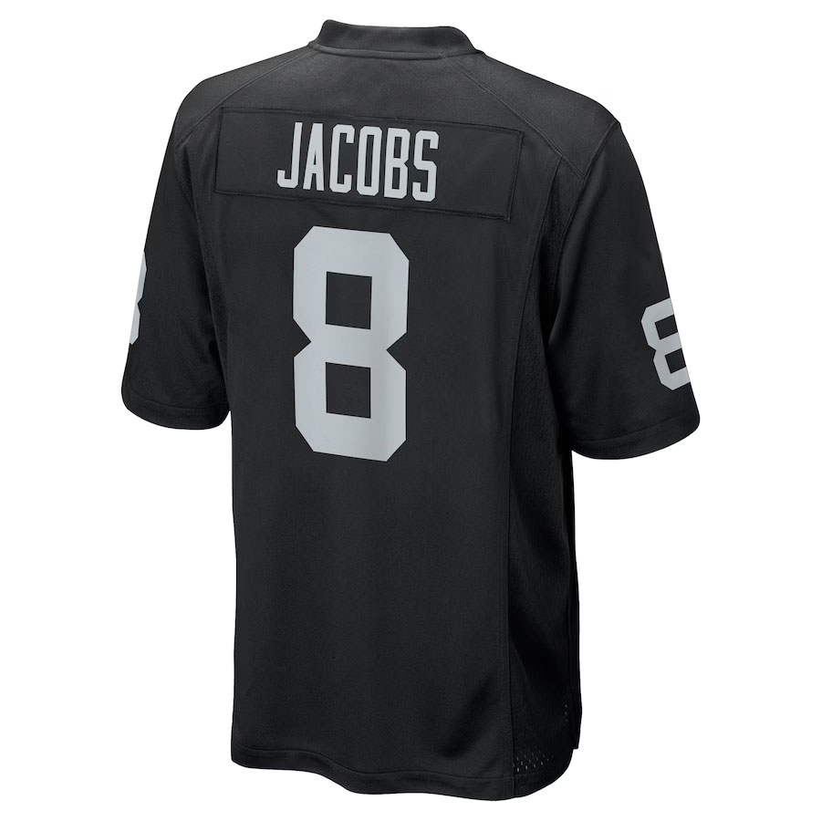 Josh-Jacobs-Las-Vegas-Raiders-CJP-Apparel-Game-Player-Jersey---Black.Back-Viwe